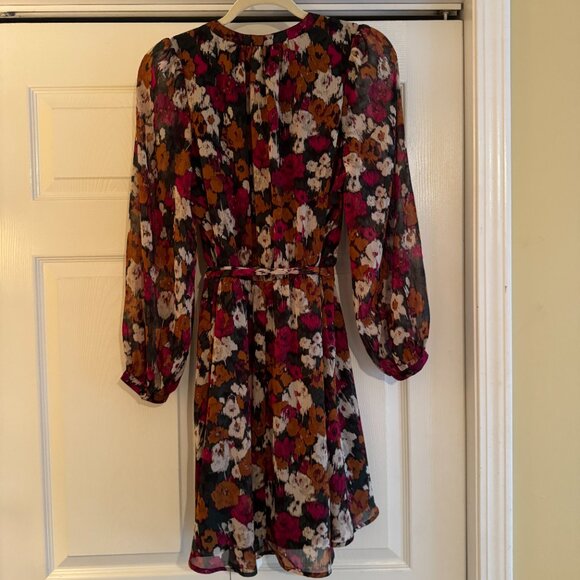 NWT Banana Republic Long-Sleeved Knee-Length Floral Dress with Tied Waist - Picture 3 of 11